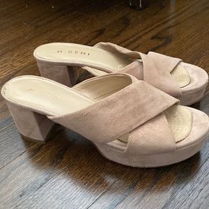 M. Gemi blush pink suede slide mules 7 37.5 EUC